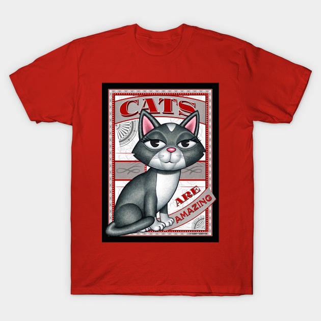 Cute Gray and White Kitty with Cats are Amazing Red T-Shirt by Danny Gordon Art